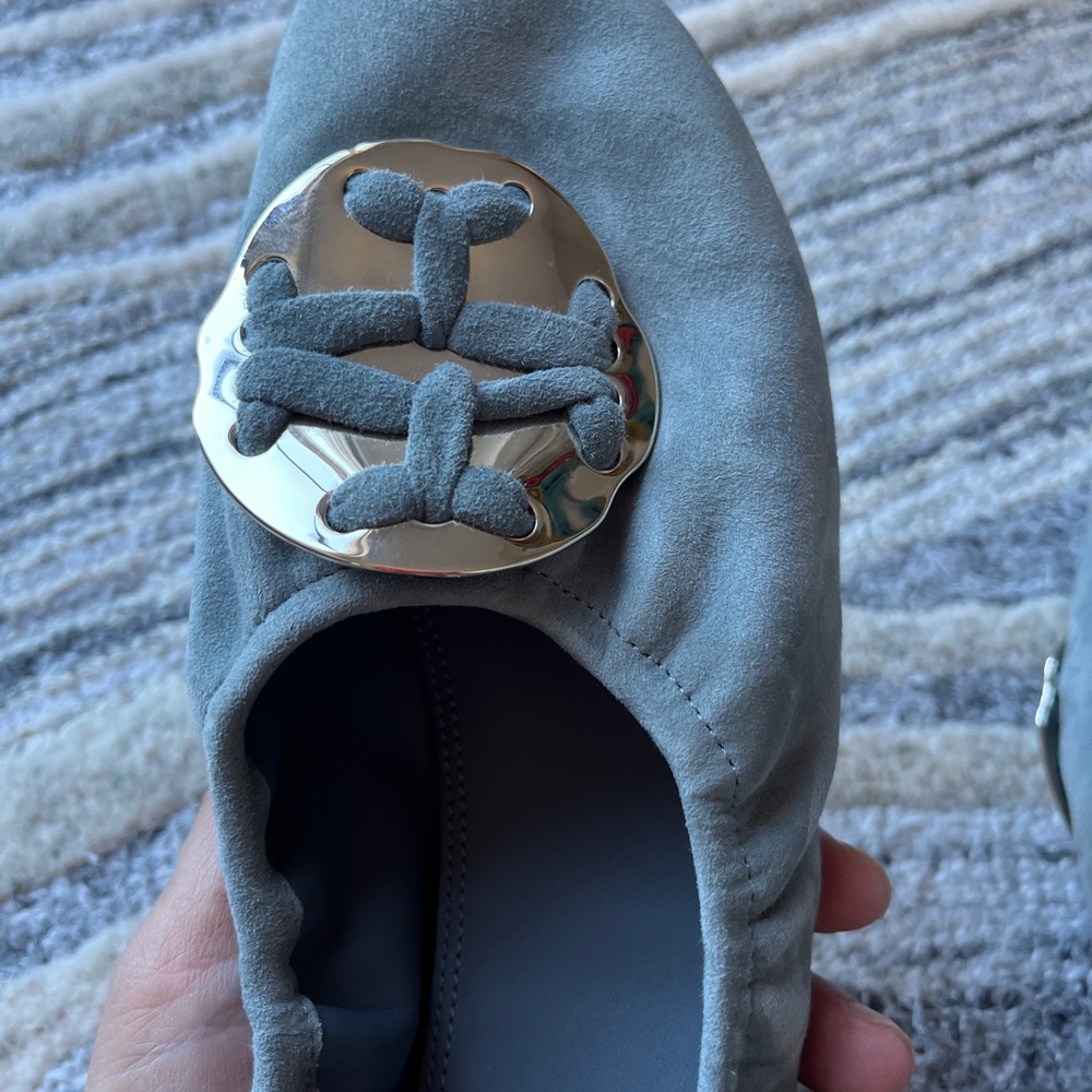 🩰 Tory Burch Minnie Travel Ballet Flats Light Grey Rocky Pebble | Size 9.5 - Picture 14 of 15